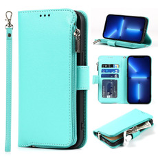 For iPhone 13 Microfiber Zipper Horizontal Flip Leather Case with Holder & Card Slots & Wallet(Mint Green)