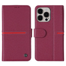 For iPhone 13 GEBEI Top-grain Leather Horizontal Flip Protective Case with Holder & Card Slots & Wallet & Photo Frame(Red Wine)
