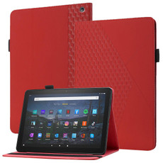 For Amazon Kindle Fire HD 10 2021 Rhombus Skin Feel Horizontal Flip Tablet Leather Case with Card Slots & Holder(Red)