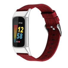 For Fitbit Charge 5 Nylon Canvas Watch Band(Red)