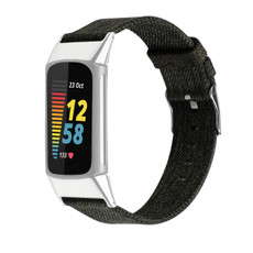 For Fitbit Charge 5 Nylon Canvas Watch Band(Dark Green)