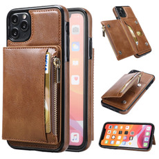 For iPhone 11 Pro Max Zipper Wallet Bag PU Back Cover Shockrpoof Phone Case with Holder & Card Slots & Wallet (Brown)