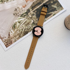 22mm Crazy Horse Texture Frosted Leather Strap Watch Band(Khaki)
