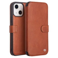 For iPhone 13 mini QIALINO Magnetic Buckle Phone Leather Case with Card Slot (Brown)