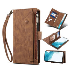 For Samsung Galaxy S22+ 5G Retro Frosted Horizontal Flip Leather Phone Case with Holder & Card Slot & Wallet & Zipper Pocket & Lanyard(Brown)