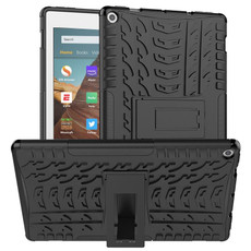 For Amazon Kindle Fire HD 10 2019 Tire Texture TPU + PC Shockproof Case with Holder(Black)
