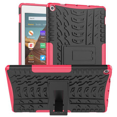 For Amazon Kindle Fire HD 10 2019 Tire Texture TPU + PC Shockproof Case with Holder(Pink)