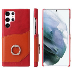 For Samsung Galaxy S22 Ultra 5G Fierre Shann Oil Wax Texture Genuine Leather Back Phone Case with 360 Degree Rotation Holder & Card Slot(Red) For Samsung Galaxy S22 Ultra 5G Fierre Shann Oil Wax Texture Genuine Leather Back Phone Case with 360 Degree Rotation Holder & Card Slot(Red)