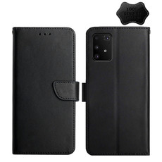 For Samsung Galaxy A91 Genuine Leather Fingerprint-proof Horizontal Flip Phone Case(Black)