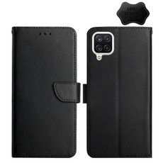 For Samsung Galaxy A22 Genuine Leather Fingerprint-proof Horizontal Flip Phone Case(Black)