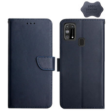 For Samsung Galaxy M31 Genuine Leather Fingerprint-proof Horizontal Flip Phone Case(Blue)