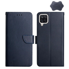 For Samsung Galaxy A12 Genuine Leather Fingerprint-proof Horizontal Flip Phone Case(Blue)