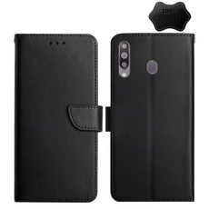 For Samsung Galaxy A20s Genuine Leather Fingerprint-proof Horizontal Flip Phone Case(Black)