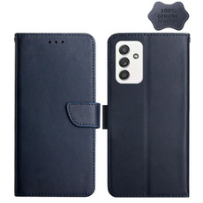 For Samsung Galaxy A82 Genuine Leather Fingerprint-proof Horizontal Flip Phone Case(Blue)