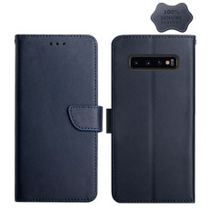 For Samsung Galaxy S10 Genuine Leather Fingerprint-proof Horizontal Flip Phone Case(Blue)