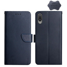 For Samsung Galaxy A02 Genuine Leather Fingerprint-proof Horizontal Flip Phone Case(Blue)