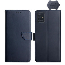 For Samsung Galaxy A51 5G Genuine Leather Fingerprint-proof Horizontal Flip Phone Case(Blue)