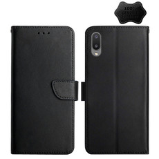 For Samsung Galaxy A02 Genuine Leather Fingerprint-proof Horizontal Flip Phone Case(Black)