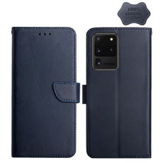 For Samsung Galaxy S20 Ultra Genuine Leather Fingerprint-proof Horizontal Flip Phone Case(Blue)