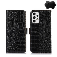 For Samsung Galaxy A73 5G Crocodile Top Layer Cowhide Leather Phone Case(Black)