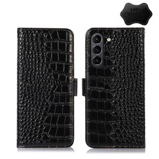 For Samsung Galaxy S21 FE 5G Crocodile Top Layer Cowhide Leather Phone Case(Black)