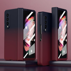 For Samsung Galaxy Z Fold3 5G Colorful Gradient Tempered Film Integrated Phone Case(Blue Red)