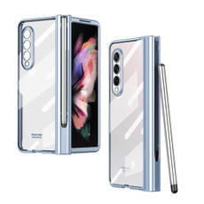 For Samsung Galaxy Z Fold3 5G Electroplating Hinge Phone Case with Stylus(Blue)
