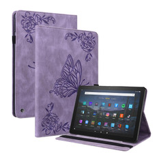 For Amazon Kindle Fire HD 8 2020 Butterfly Flower Embossed Leather Tablet Case(Purple)