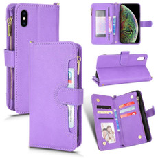 For iPhone X / XS Litchi Texture Zipper Leather Phone Case(Purple)