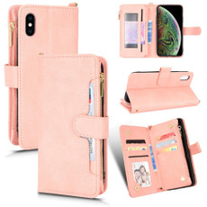 For iPhone XS Max Litchi Texture Zipper Leather Phone Case(Pink)