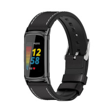 For Fitbit Charge5 Mijobs TPU + Leather Watch Band(Black)
