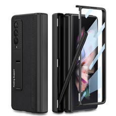 For Samsung Galaxy Z Fold3 5G GKK Magnetic Hinge Plain Leather Phone Flip Case with Pen Box(Black)