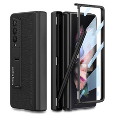 For Samsung Galaxy Z Fold3 5G GKK Magnetic Hinge Plain Leather Phone Flip Case with Pen Box(Cross Texture)