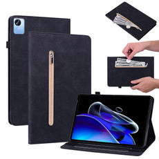 For Realme Pad X Skin Feel Solid Color Zipper Leather Tablet Case(Black)