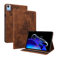 For Realme Pad X Butterfly Flower Embossed Leather Tablet Case(Brown)