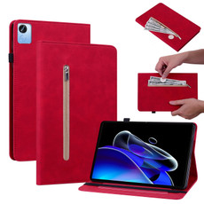 For Realme Pad X Skin Feel Solid Color Zipper Leather Tablet Case(Red)