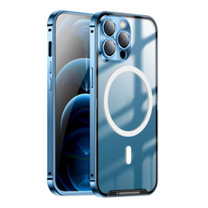 For iPhone 12 Pro MagSafe Frosted Metal Phone Case(Blue)