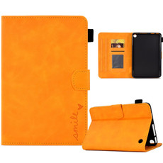 For Amazon Kindle Fire 7 2022 Embossed Smile Flip Tablet Leather Case(Khaki)