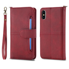 For iPhone X / XS Multifunctional Detachable Magnetic Horizontal Flip Leather Case with Card Slots & Holder & Wallet & Photo Frame(Red)