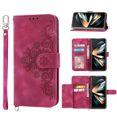 For Samsung Galaxy Z Fold4 Skin-feel Flowers Embossed Wallet Leather Phone Case(Wine Red) For Samsung Galaxy Z Fold4 Skin-feel Flowers Embossed Wallet Leather Phone Case(Wine Red)