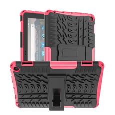 For Amazon Kindle Fire HD 8 2022 Tire Texture TPU + PC Tablet Case with Holder(Pink)