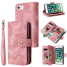 For iPhone 8 Plus / 7 Plus Multifunctional Card Slot Zipper Wallet Leather Phone Case(Rose Gold)