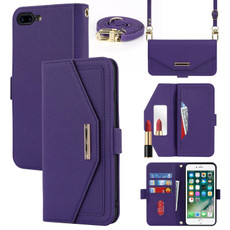 For iPhone 8 Plus / 7 Plus Cross Texture Lanyard Leather Phone Case(Purple)