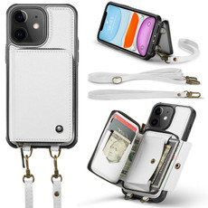 For iPhone 11 JEEHOOD C22 Series Zipper Wallet Leather Phone Case with Dual Lanyard(White)