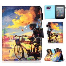 For Amazon Kindle Youth Version 2022 Colored Drawing Stitching Smart Leather Tablet Case(Bike Boy)