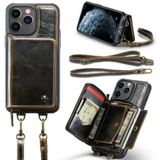 For iPhone 11 Pro JEEHOOD C22 Series Zipper Wallet Leather Phone Case with Dual Lanyard(Coffee)