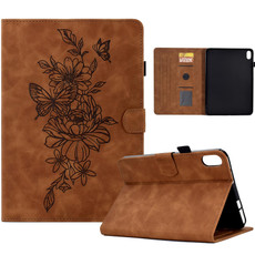 For Lenovo Tab P11 Peony Butterfly Embossed Leather Smart Tablet Case(Brown)