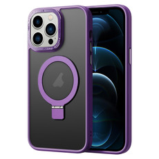 For iPhone 12 Pro Max Skin Feel MagSafe Magnetic Holder Phone Case(Purple)