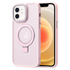 For iPhone 12 Skin Feel MagSafe Magnetic Holder Phone Case(Pink)