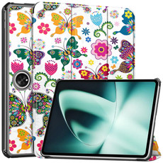 For OnePlus Pad Custer Painted 3-Fold Holder Smart Leather Tablet Case(Colorful Butterflies)